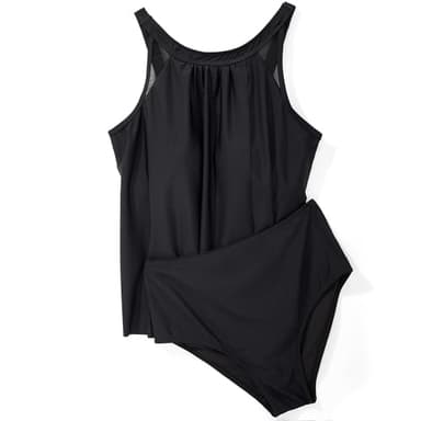 SUUKSESS Women Slimming Tummy Control Tankini Bathing Suits Ruffle High Waisted High Neck 2 Piece Swimsuits(Black,XL) - Image 2