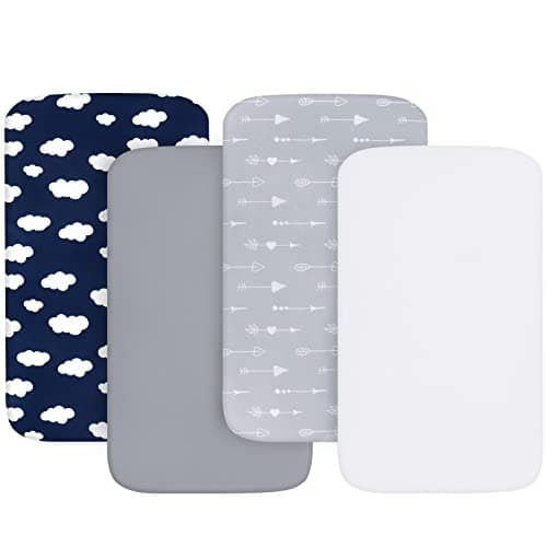 Baby Bassinet Sheets 4 Pack Compatible with Maxi COSI Iora, Koolerthings/Koola Baby, BabyBond, Nordmiex 3 in 1, Mereryi and IKOMZY Bedside Bassinet, Ultra Soft & Skin-Friendly, Grey Print - Image 1