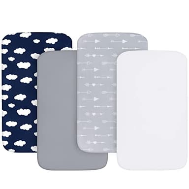 Baby Bassinet Sheets 4 Pack Compatible with Maxi COSI Iora, Koolerthings/Koola Baby, BabyBond, Nordmiex 3 in 1, Mereryi and IKOMZY Bedside Bassinet, Ultra Soft & Skin-Friendly, Grey Print - Image 1