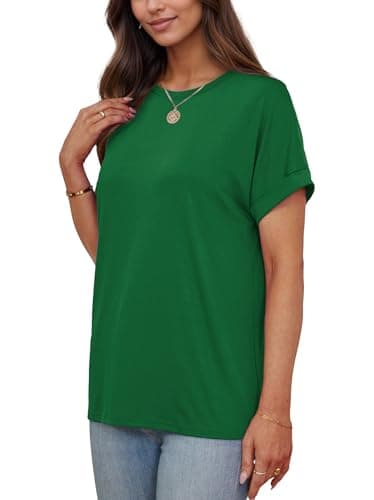 Besshopie Womens Oversized T Shirts Loose Fit Crewneck Short Sleeve Tops Summer Casual Comfy Work Blouse Shirts Cute Plain Tunic Tops 2025 Y2K Basic Tee Trendy Summer Outfits Green XXL - Image 3