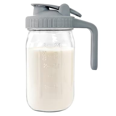 JunVpic Breast Milk Pitcher Jug - 32 oz Glass Mason Jar Airtight Pitcher with Pour Spout Handle for Breastmilk, Iced Tea, Ice Drinks Storage Container - Image 1