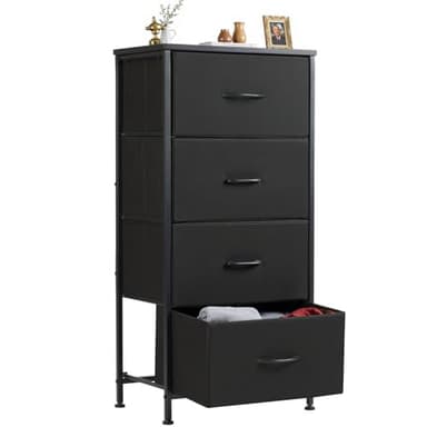Sweetcrispy Nightstand Small Bedroom Dresser with 4 Fabric Drawers, Bed Side Furniture End Table, Wooden Top Cabinet Night Stand Dresser for Closet, Entryway, Dorm, Black - Image 1