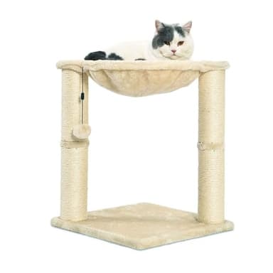 Amazon Basics Cat Condo Tower with Hammock Bed and Scratching Post,Easy to Assemble,Plush Hammock,Interactive Hanging Ball,Durable Sisal Scratch Posts for Indoor Cats, 15.8 x 15.8 x 19.7 Inches, Beige - Image 4