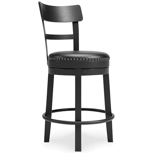 Signature Design by Ashley Valebeck Faux Leather Pub Height Swivel Barstool, 24.38" Seat Height, Black - Image 1