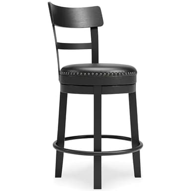Signature Design by Ashley Valebeck Faux Leather Pub Height Swivel Barstool, 24.38" Seat Height, Black - Image 1