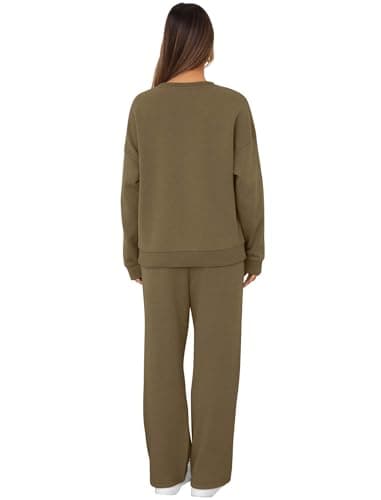 XIEERDUO Two Piece Sets for Women Chocolate Brown Fall Clothes Workout Sets Matching Lounge Set Trendy Track Suits Chic Sweatpants Travel Outfits Khaki M - Image 5