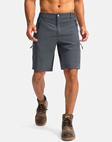 Pudolla Men's Hiking Cargo Shorts 9" Lightweight Outdoor Work Shorts for Men Travel Golf Camping Casual with 5 Zipper Pockets(Deep Grey Large) - Image 2