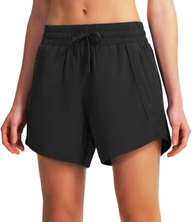 Ksmien Women's 5" Athletic Running Shorts Quick Dry Lightweight Workout Gym Shorts with Zipper Pockets UPF 50+ Black - Image 3