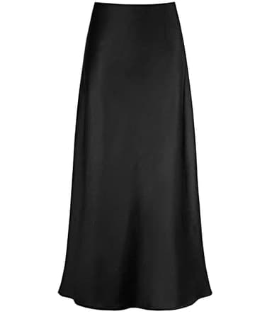 Outoshe Women's Satin High Waisted Maxi Skirts Hidden Elasticized Waistband A Line Long Skirt Black - Image 1