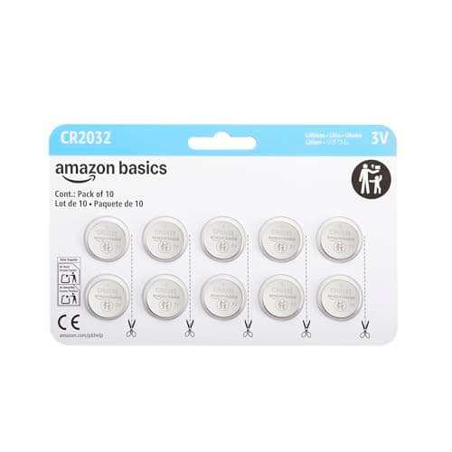Amazon Basics CR2032 Lithium Batteries, 10-Pack, Child-Proof Package, Non-Coated - AirTag Compatible - Image 1