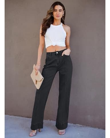 Luvamia Wide Leg Jeans - Black Trousers Pants for Women, Straight Leg, Baggy, Y2K Western Outfit, Size Medium (8-10) - Image 7