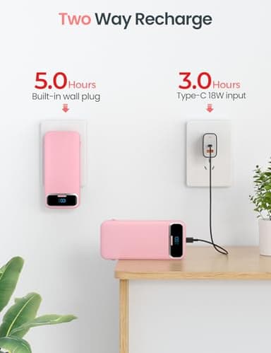 12000mAh Lightweight-Portable-Charger-Power-Bank with Built-in Cables and AC Wall Plug, PD20W USB-C Fast Charging Battery Pack, LED Display External Travel Phone Charger for All iPhone,Samsung,Android - Image 7