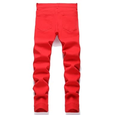 GHYYHG Men's Ripped Patch Elastic Jeans Fashion Slim Fit Regular Denim Pants(40,23831 Red White) - Image 2