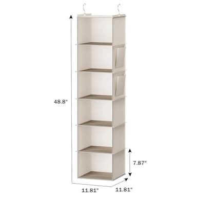 YOUDENOVA Hanging Closet Organizer, 6-Shelf Closet Hanging Storage with Side Pockets, Beige - Image 5