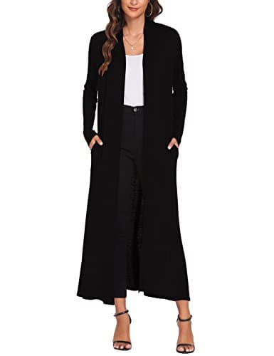 Bluetime Women Losse Open Front Drape Cardigan with Pockets Maxi Long Lightweight Duster (M, Black) - Image 1