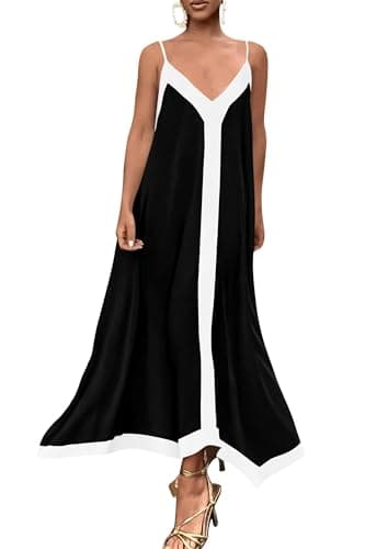 PRETTYGARDEN Women's 2025 Summer Maxi Dress Sleeveless V Neck Spaghetti Strap Flowy Elegant Holiday Party Dresses (Black,Medium) - Image 1
