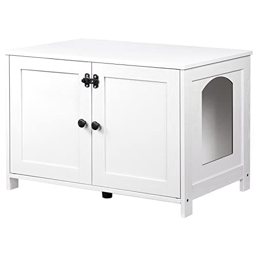 HOOBRO Litter Box Enclosure, Cat Litter Box Furniture with Removable Divider, Large Hidden Litter Box Furniture, Wooden Cat House, End Side Table, 31" L x 17.5" W x 19.7" H, White WT03MW01G2 - Image 1