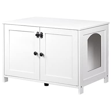 HOOBRO Litter Box Enclosure, Cat Litter Box Furniture with Removable Divider, Large Hidden Litter Box Furniture, Wooden Cat House, End Side Table, 31" L x 17.5" W x 19.7" H, White WT03MW01G2 - Image 1