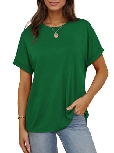 Besshopie Womens Oversized T Shirts Loose Fit Crewneck Short Sleeve Tops Summer Casual Comfy Work Blouse Shirts Cute Plain Tunic Tops 2025 Y2K Basic Tee Trendy Summer Outfits Green XXL - Image 2