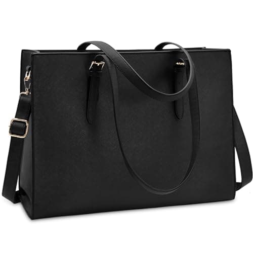 Laptop Bag for Women Waterproof Lightweight Leather 15.6 Inch Computer Tote Bag Business Office Briefcase Large Capacity Handbag Shoulder Bag Professional Office Work Bag Black - Image 1