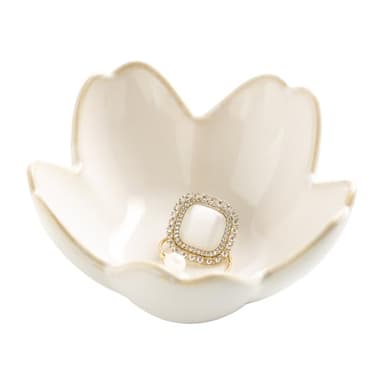 Flower Ring Holder Dish, Ceramic Jewelry Tray Dish, Small Trinket Dish, Jewelry Plate Bowl, Cute Jewlery Ring Holder Dish, Aesthetic Room Decor, Christmas Birthday Gifts for Women, 1 pack (white) - Image 1