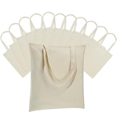 Carbrea 12 Pack Canvas Tote Bag - Lightweight Thin Tote Bags Bulk Blank Shopping Reusable Grocery Bags for DIY Gift Sublimation Activity - Beige - Image 1
