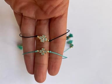 Lucky Charm String Bracelet - Adjustable Black String and Clover Charm Bracelet - Friendship, Protection, and Good Luck Jewelry (Black, Clover) Wish Bracelet for someone special - Image 2