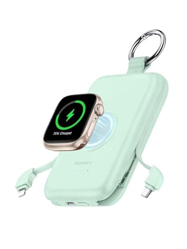 RORRY Portable Charger, 10000mAh PD 20W Fast Charging Portable Charger Power Bank with Built in Cables, Travel Battery Pack for iPhone 17/16/15/14/13/12 and Apple Watch Ultra/11/10/9/8/7/6/5, Green - Image 1