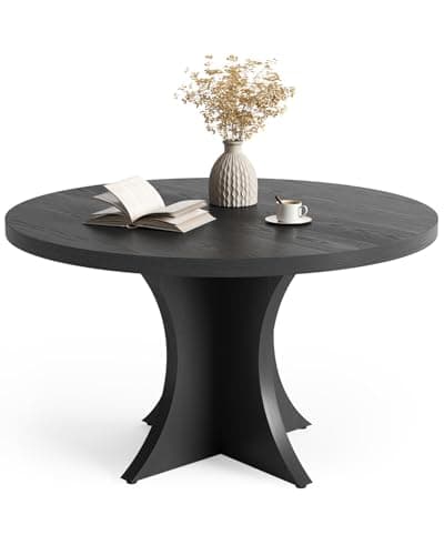 LITTLE TREE Round Dining Table for 4-6, 47.24 Inches Farmhouse Wooden Kitchen Table with Spacious Tabletop for Dining Room, Black - Image 1