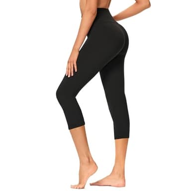 GAYHAY High Waisted Capri Leggings for Women - Soft Slim Yoga Pants for Running Cycling Workout B-Black - Image 1