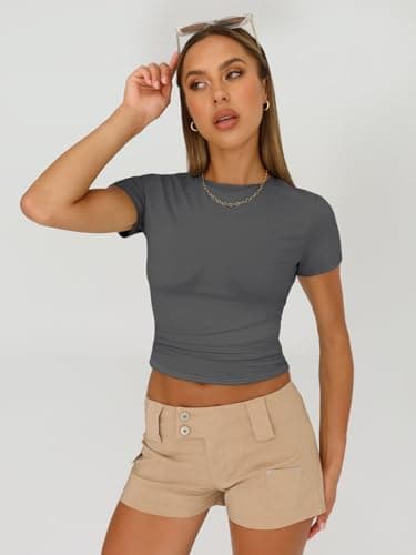 AUTOMET Womens 3 Piece Short Sleeve Shirts Basic Going Out Slim Fitted Crop Tops 2025 Summer Y2k Clothes Black,White,Gray M - Image 4