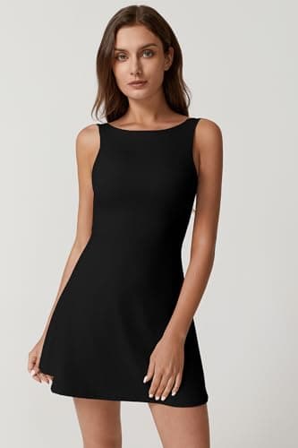 QINSEN Womens Open Back Tennis Dress Sleeveless Built in Shorts Golf Athletic Dress with Pockets Black M - Image 5