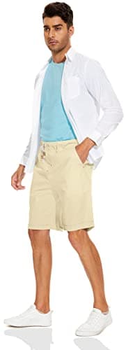 Boisouey Men's Linen Casual Classic Fit Short Summer Beach Shorts (Beige, 2XL) - Image 5