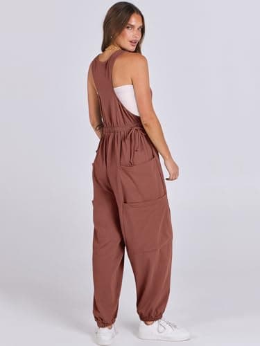 ANRABESS Women Overalls Jumpsuits Loose Casual Dressy Sleeveless Baggy Harem Pants Romper Jumpers 2025 Trendy Summer Outfits Caramel Large - Image 5