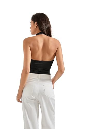 SUUKSESS Women Halter Backless Tank Tops Sexy Cowl Neck Summer Going Out Tops Sleeveless Camisole Top (Black,S) - Image 4