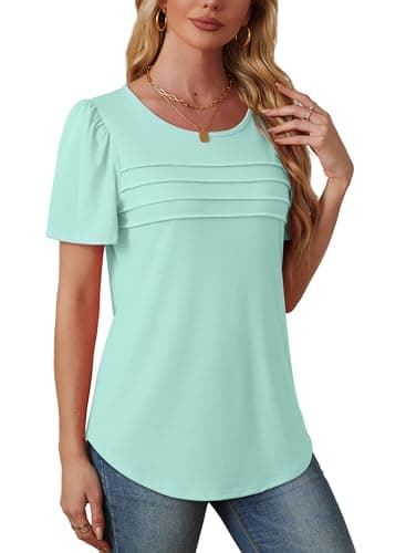 Summer Tops for Women 2025 Cute Short Sleeve Shirts Dressy Casual Blouses Flowy Loose Fitting Peplum Tunic T Shirts Beach Vacation Essentials Aqua 4XL - Image 4