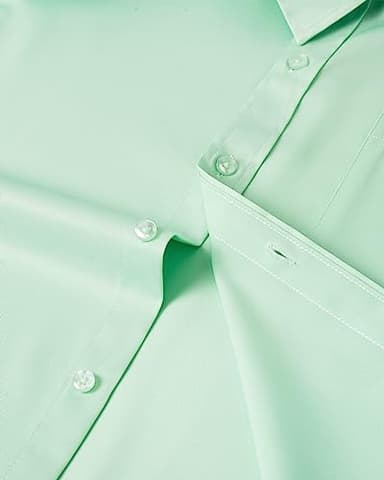 Alimens & Gentle Mens Short Sleeve Dress Shirts Wrinkle Free Solid Casual Button Down Shirts with Pocket, Light Green, Large - Image 5