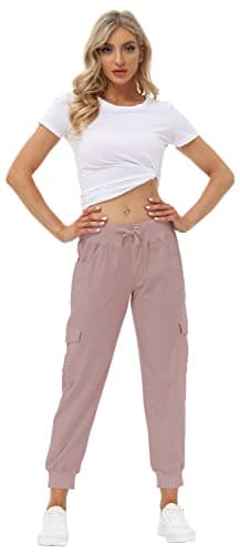 MoFiz Hiking Cargo Pants for Women with Pockets Lightweight Quick Dry Athletic Outdoor Summer Travel Casual Joggers Sweatpants Dusty Pink L - Image 5