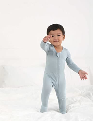 RRP Unisex Baby Footies Pajamas,Rayon Derived From Bamboo,Buttery Soft Sleep 'N Play PJs,2-Way Zipper Closure,0-18 Months (Grey/BlueGrey/Sage, 0-3 Months) - Image 4