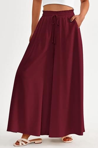 PRETTYGARDEN Women's 2025 Summer Wide Leg Palazzo Pants High Waisted Flowy Pockets Trendy Casual Lounge Boho Beach Trousers (Wine Red,X-Large) - Image 5