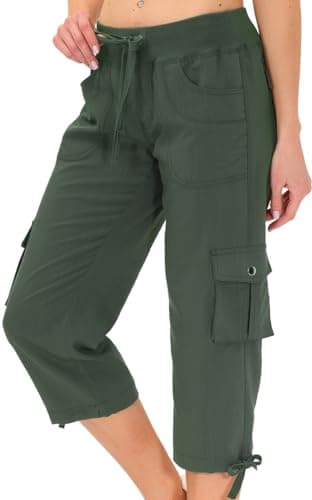 MoFiz Womens Capris with Pockets Loose Fit Casual Capri Pants Dressy Lightweight Ladies Baggy Cargo Pants for Hiking Army Green 4XL - Image 1