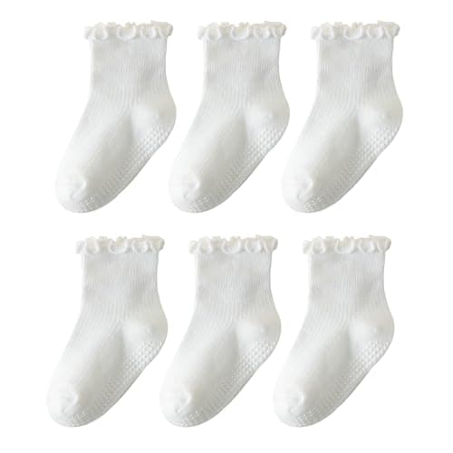 ANYANIME 6 Pairs Toddler Ruffle Socks for Girls - Baby Grip Non Slip Cute Grippy Frilly Socks - Image 1