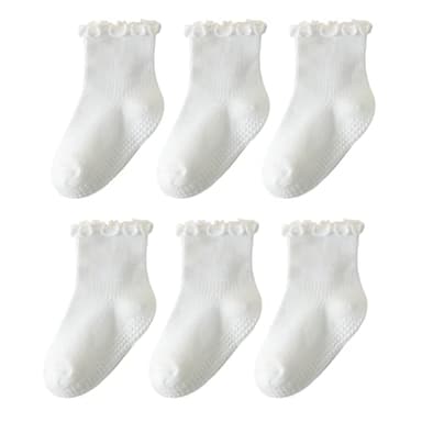 ANYANIME 6 Pairs Toddler Ruffle Socks for Girls - Baby Grip Non Slip Cute Grippy Frilly Socks - Image 1