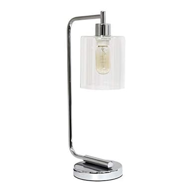 Simple Designs LD1036-CHR Bronson Antique Style Industrial Iron Lantern Desk Bedside Glass Shade Table Lamp, Chrome - Image 1