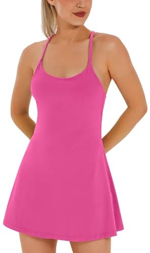 Womens Tennis Dress, Athletic Dress with Built-in Bra & Shorts Pockets Summer Dresses for Women Golf Outfits for Workout Hot Pink - Image 1