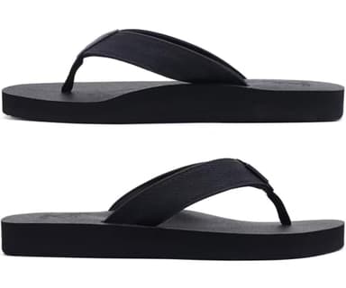 KuaiLu Men's Leather Flip Flops Arch Support Summer Beach Pool Water Thong Sandals Waterproof Rubber Walking Shoes Slip on Orthotic Casual Sport Cushioned Wide Slides Shower Slippers black Size 9 - Image 8
