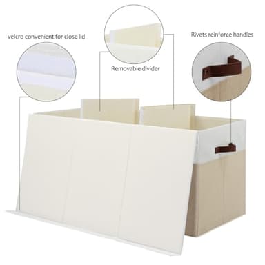 Extra Large Toy Storage Box with Lid, Sturdy Toys Storage Chest Bin Organizer Basket with Dividers for Kids, Boys, Girls, Nursery, Closet, Bedroom, Playroom 35.5"x17" x17" (Beige and White) - Image 5