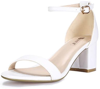 IDIFU Women's Cookie-LO Low Block Heels Chunky Sandals Ankle Strap Wedding Dress Pump Shoes(White Pu, 8.5) - Image 1