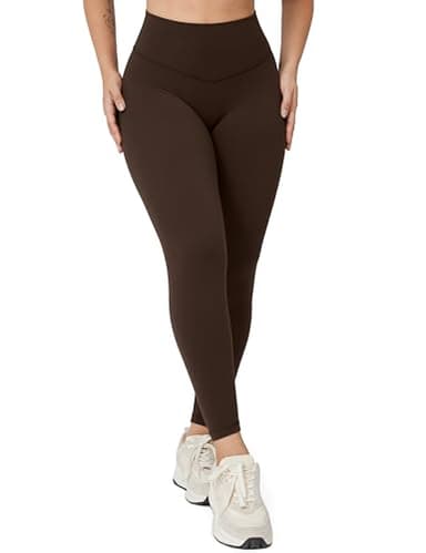 UNISSU Hugcurve No Front Seam High Waisted Workout Leggings for Women Buttery Soft Yoga Pants Gym Athletic Tights - 25'' Clay Brown Medium - Image 1