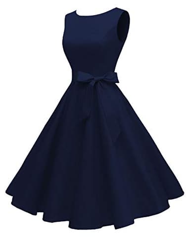 Hanpceirs Women's Boatneck Sleeveless Swing Vintage 1950s Cocktail Dress Navy Blue S - Image 5